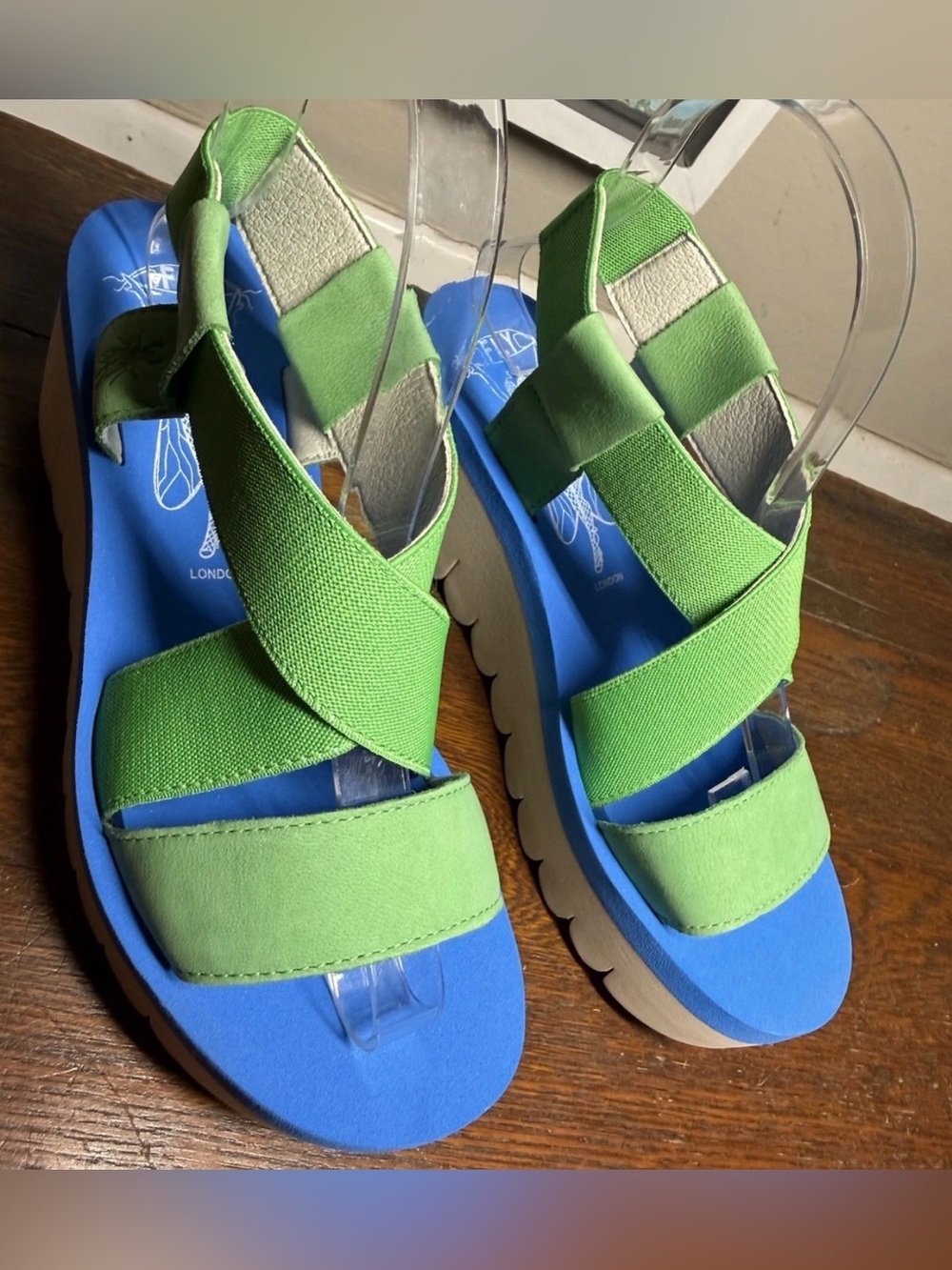 Fly London Yabi Green Platform Sandals with Blue Accents - Women